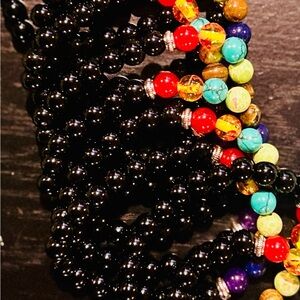 2 Black Beaded Women’s Bracelet with Multicolor Accent Beads- Ships Today!